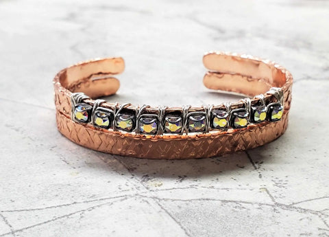 Handcrafted Hammered Copper Rhinestone Crystal Bangles Set – Montana Made Alexa Martha Designs  Bangles /Bracelets