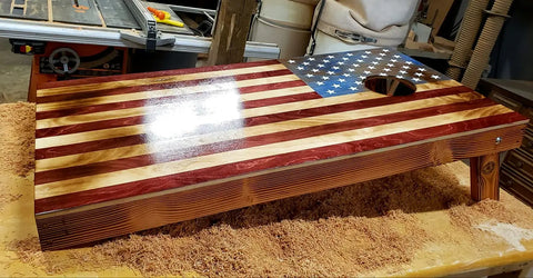 Handcrafted Hand Charred American Flag Cornhole Boards Set – Rustic Outdoor Lawn Game | Made in USA American Grains LLC 