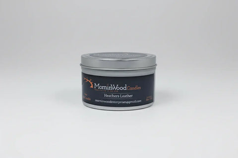 Handcrafted Heathers Leather Scented Soy Tin Candle 6.5oz – Long-Lasting 35 Hour Burn | Made in USA MorninWood Candles  Candles