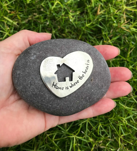 Handcrafted Home Is Where The Heart Is Rock Garden Stone – Unique Housewarming Gift | Made In USA Whitney Howard Designs  Rock Garden
