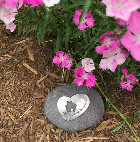 Handcrafted Home Is Where The Heart Is Rock Garden Stone – Unique Housewarming Gift | Made In USA Whitney Howard Designs  Rock Garden