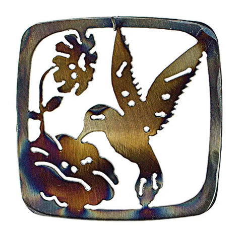 Handcrafted Hummingbird Metal Coaster – Rustic Heat-Treated Design | Made in USA by Veteran-Owned Family Business Knights Home Decor  item