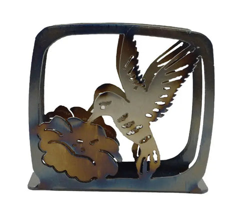 Handcrafted Hummingbird Napkin Holder – Rustic Heat Treated Metal Design | Made in USA Family-Owned Knights Home Decor  item
