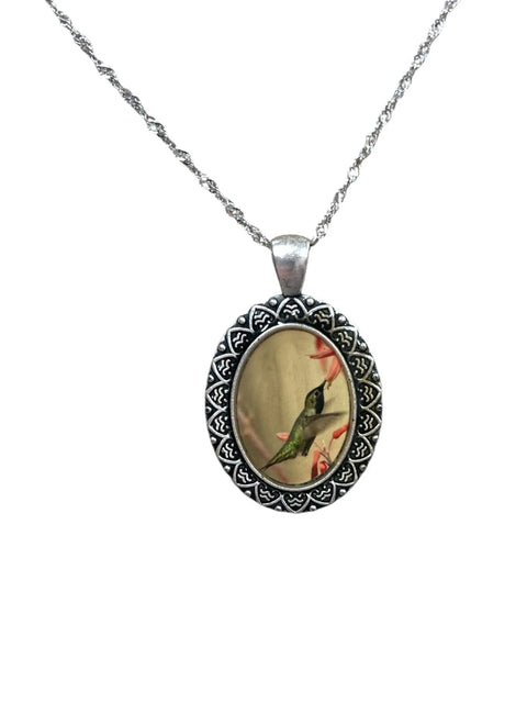 Handcrafted Hummingbird Oval Pendant Necklace 1.5 Inch – Stainless Steel Twist Chain 16 Inch | Made in USA Michelle Marie Boutique  Necklaces