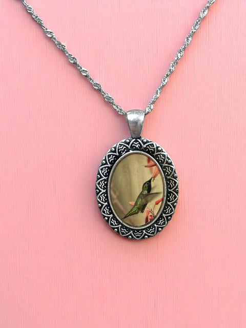 Handcrafted Hummingbird Oval Pendant Necklace 1.5 Inch – Stainless Steel Twist Chain 16 Inch | Made in USA Michelle Marie Boutique  Necklaces