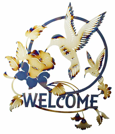 Handcrafted Hummingbird Welcome Metal Wall Art – Rustic Home Decor | Made in USA Knights Home Decor  item