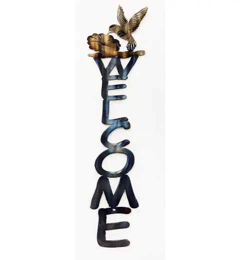 Handcrafted Hummingbird Welcome Sign – Vertical Metal Wall Art | Made in USA Home Decor Knights Home Decor  item