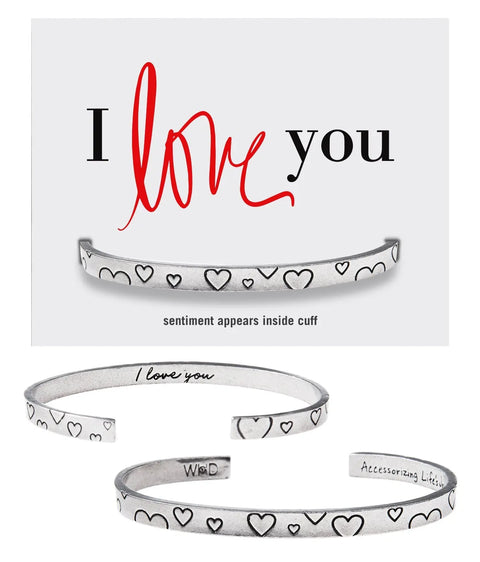 Handcrafted I Love You Heart Cuff Bracelet – Recycled Lead-Free Pewter Jewelry | Made in USA Whitney Howard Designs  Cuff Bracelets