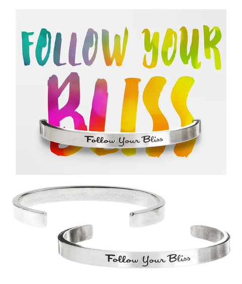 Handcrafted Inspirational Metal Cuff Bracelet – Follow Your Bliss Engraved Quote | Made in USA Whitney Howard Designs  Cuff Bracelets