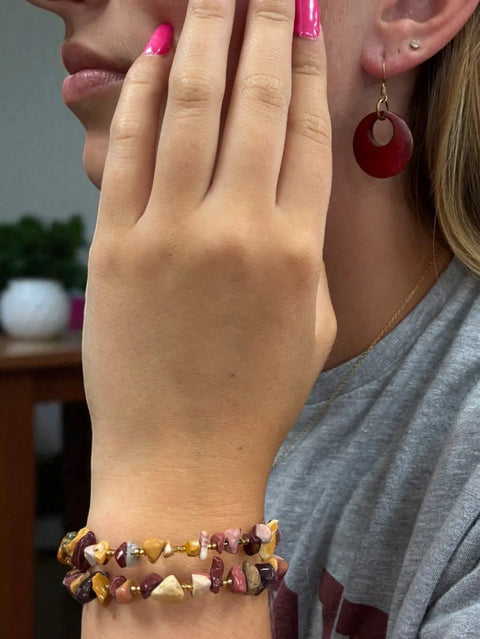 Handcrafted Jasper And Mookaite Gemstone Wrap Bracelet With Geometric Earrings – Boho Jewelry Set | Made In USA Michelle Marie Boutique  Bracelet Set