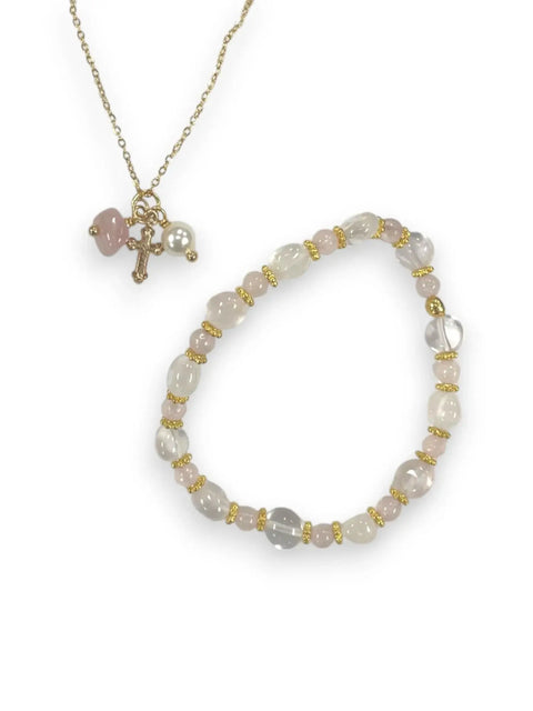 Handcrafted June Strawberry Quartz & November Topaz Birthstone Jewelry Sets – Adjustable Bracelet & Necklace | Made in USA Michelle Marie Boutique  Bracelet and Necklace Set