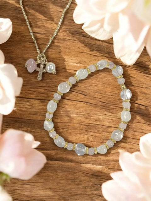 Handcrafted June Strawberry Quartz & November Topaz Birthstone Jewelry Sets – Adjustable Bracelet & Necklace | Made in USA Michelle Marie Boutique  Bracelet and Necklace Set