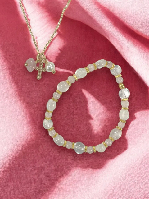 Handcrafted June Strawberry Quartz & November Topaz Birthstone Jewelry Sets – Adjustable Bracelet & Necklace | Made in USA Michelle Marie Boutique  Bracelet and Necklace Set