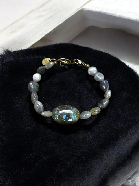 Handcrafted Labradorite Gemstone Bracelet 7 Inch With Oval Cabochon – Natural Iridescent Jewelry | Made in USA Michelle Marie Boutique  Bracelets