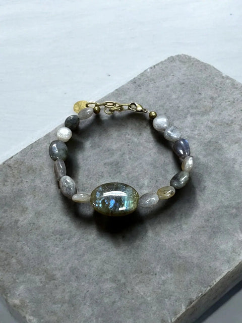 Handcrafted Labradorite Gemstone Bracelet 7 Inch With Oval Cabochon – Natural Iridescent Jewelry | Made in USA Michelle Marie Boutique  Bracelets