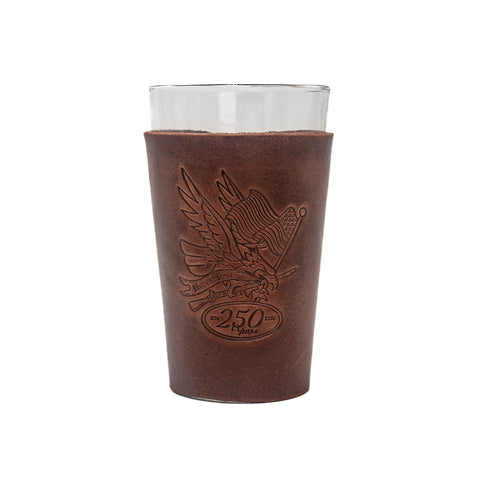 Handcrafted Leather Pint Glass Sleeve – Patriotic 250 Year Anniversary Drinkware | Made in USA All American Maker 