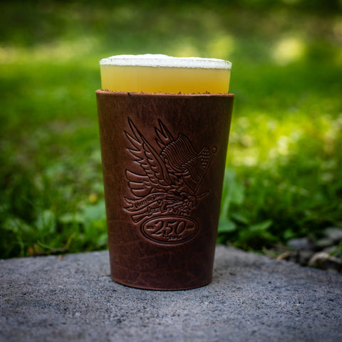 Handcrafted Leather Pint Glass Sleeve – Patriotic 250 Year Anniversary Drinkware | Made in USA All American Maker 