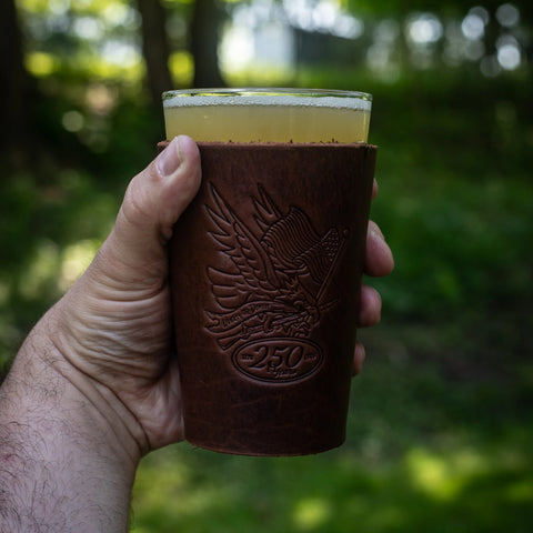 Handcrafted Leather Pint Glass Sleeve – Patriotic 250 Year Anniversary Drinkware | Made in USA All American Maker 
