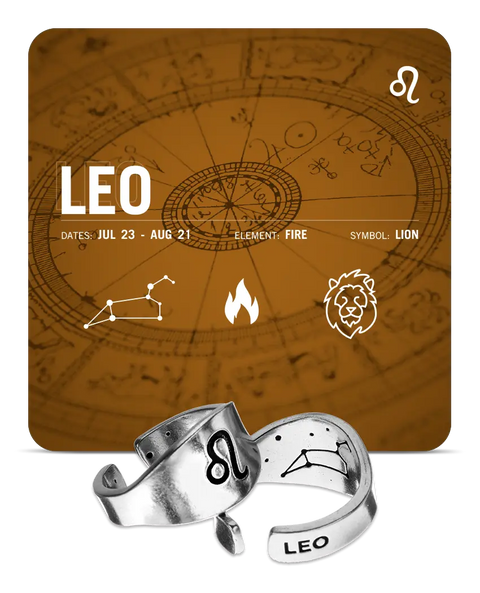 Handcrafted Leo Zodiac Ring – Engraved Constellation and Lion Symbol Pewter Band | Made in USA Whitney Howard Designs  Zodiac Rings