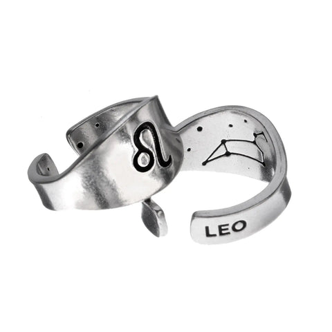 Handcrafted Leo Zodiac Ring – Engraved Constellation and Lion Symbol Pewter Band | Made in USA Whitney Howard Designs  Zodiac Rings