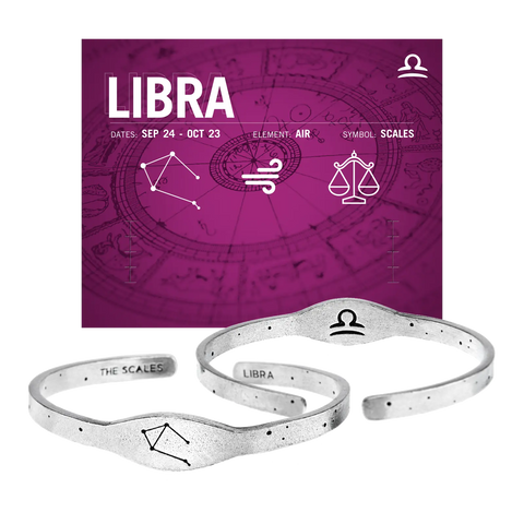Handcrafted Libra Zodiac Cuff Bracelet – Recycled Pewter Astrological Jewelry | Made in USA Whitney Howard Designs  Zodiac Cuffs