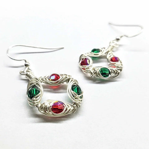 Handcrafted Limited Edition Red Green Swarovski Crystal Earrings – Sterling Silver Wire Wrap | Made in USA Alexa Martha Designs  Earrings
