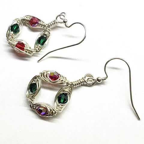 Handcrafted Limited Edition Red Green Swarovski Crystal Earrings – Sterling Silver Wire Wrap | Made in USA Alexa Martha Designs  Earrings