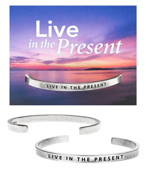 Handcrafted Live in the Present Inspirational Pewter Cuff Bracelet – Eco-Friendly Jewelry | Made in USA Whitney Howard Designs  Cuff Bracelets