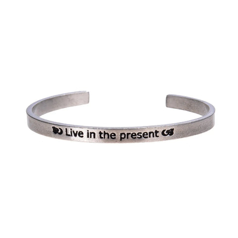Handcrafted Live in the Present Inspirational Pewter Cuff Bracelet – Eco-Friendly Jewelry | Made in USA Whitney Howard Designs  Cuff Bracelets