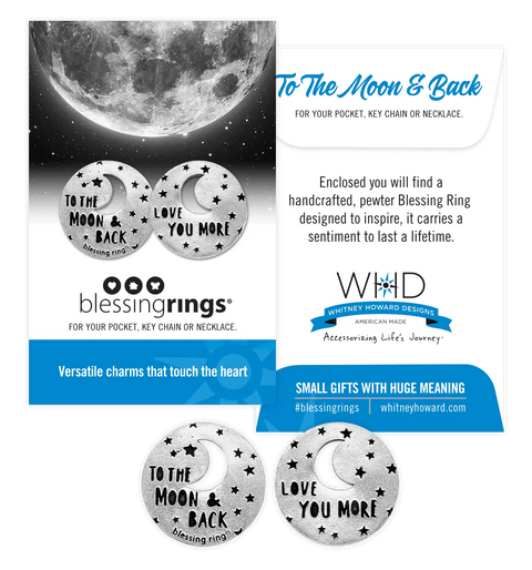 Handcrafted Love You More Blessing Ring Charm – Recycled Pewter Token | Made in USA with Moon Motif Whitney Howard Designs  Blessing Ring