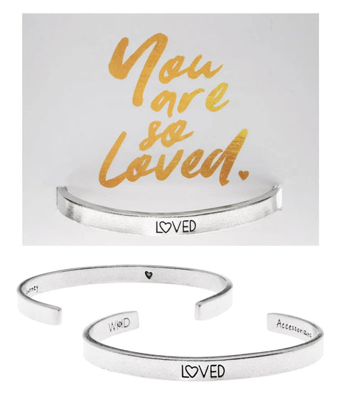 Handcrafted Loved Inspirational Cuff Bracelet – Recycled Lead-Free Pewter | Made in USA – Whitney Howard Designs Whitney Howard Designs  Cuff Bracelets