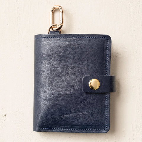 Handcrafted Marine Blue Full Grain Leather Wallet 4¼ x 3½ Inch – Snap Closure with Key Ring | Made in USA CASUPO  Small Bifold
