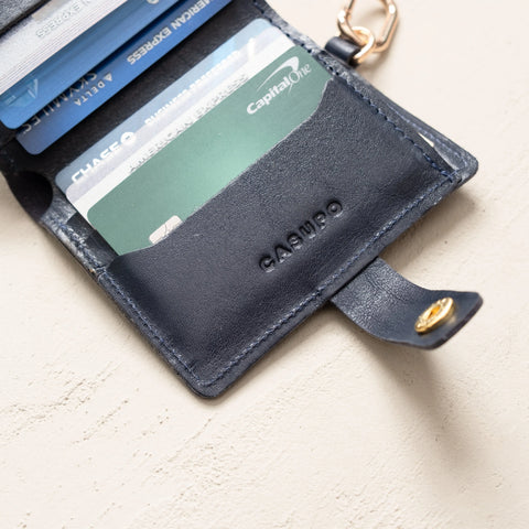 Handcrafted Marine Blue Full Grain Leather Wallet 4¼ x 3½ Inch – Snap Closure with Key Ring | Made in USA CASUPO  Small Bifold