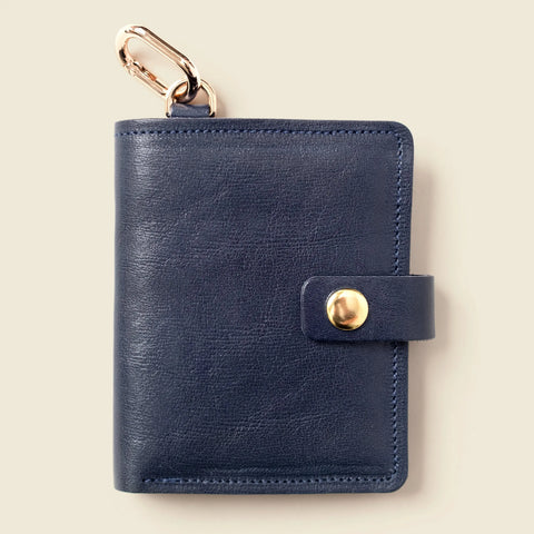 Handcrafted Marine Blue Full Grain Leather Wallet 4¼ x 3½ Inch – Snap Closure with Key Ring | Made in USA CASUPO  Small Bifold