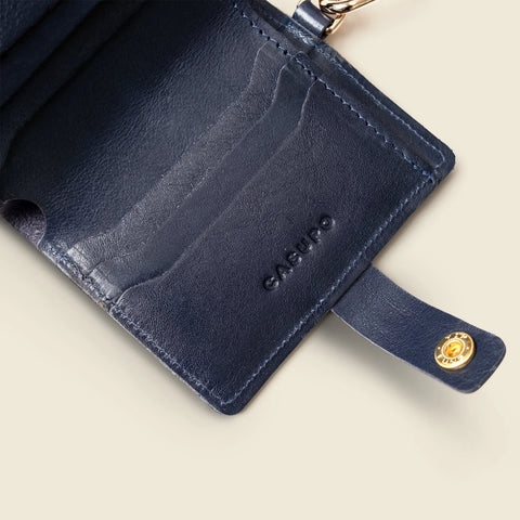 Handcrafted Marine Blue Full Grain Leather Wallet 4¼ x 3½ Inch – Snap Closure with Key Ring | Made in USA CASUPO  Small Bifold