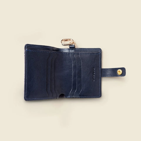 Handcrafted Marine Blue Full Grain Leather Wallet 4¼ x 3½ Inch – Snap Closure with Key Ring | Made in USA CASUPO  Small Bifold