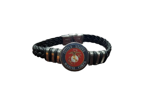 Handcrafted Marine Corps Black Braided Leather Bracelet – Stainless Steel Accents | Officially Licensed Made in USA Michelle Marie Boutique  Bracelets