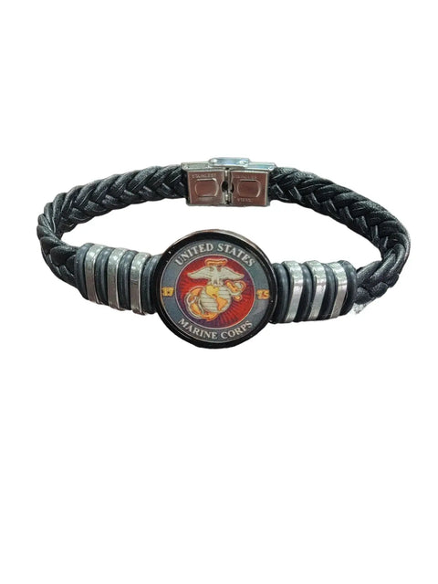 Handcrafted Marine Corps Black Braided Leather Bracelet – Stainless Steel Accents | Officially Licensed Made in USA Michelle Marie Boutique  Bracelets