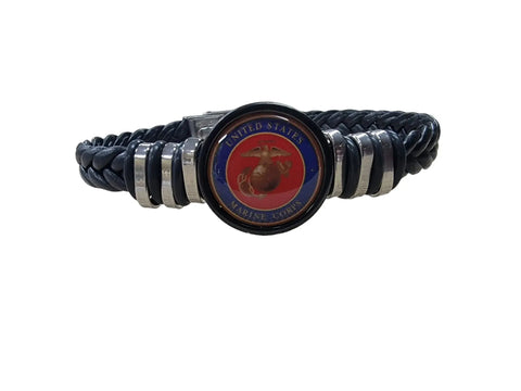 Handcrafted Marine Corps Black Braided Leather Bracelet – Stainless Steel Accents | Officially Licensed Made in USA Michelle Marie Boutique  Bracelets