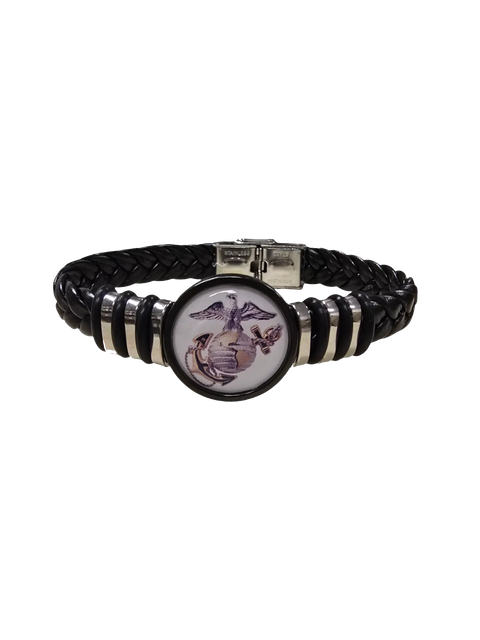 Handcrafted Marine Corps Black Braided Leather Bracelet – Stainless Steel Accents | Officially Licensed Made in USA Michelle Marie Boutique  Bracelets