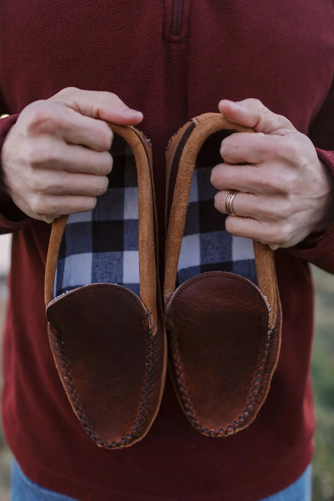 Handcrafted Men’s Lubec Moccasin Slippers – Premium Top-Grain Leather with Fleece Lining | Made in Maine USA Rogue Industries  Footwear