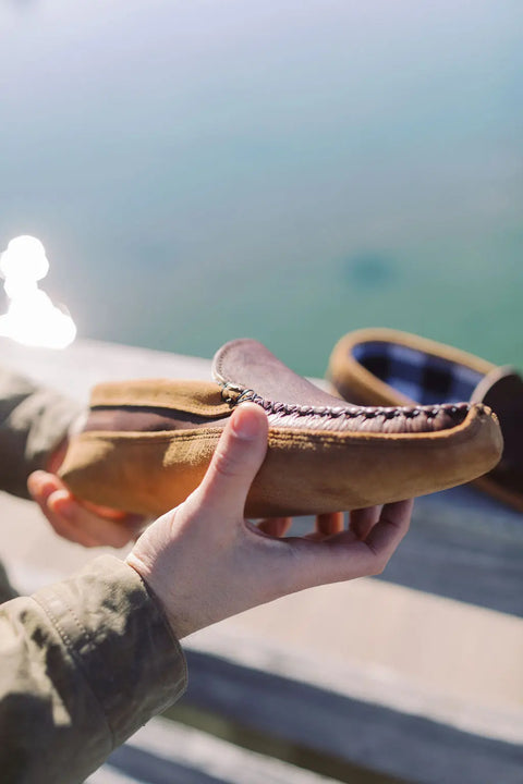Handcrafted Men’s Lubec Moccasin Slippers – Premium Top-Grain Leather with Fleece Lining | Made in Maine USA Rogue Industries  Footwear