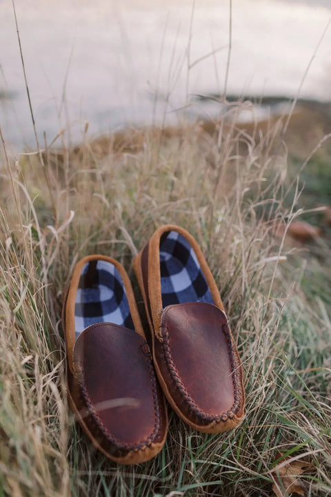 Handcrafted Men’s Lubec Moccasin Slippers – Premium Top-Grain Leather with Fleece Lining | Made in Maine USA Rogue Industries  Footwear