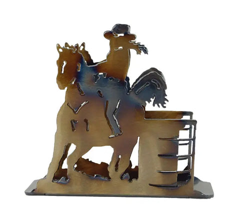 Handcrafted Metal Barrel Racer Napkin Holder – Western Decor Accent | Made in USA Knights Home Decor  item