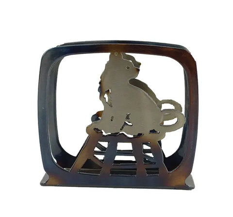 Handcrafted Metal Cat on Chair Napkin Holder – Rustic Table Accessory | Made in USA Knights Home Decor  item