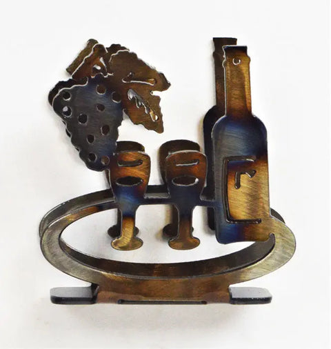 Handcrafted Metal Cocktail Napkin Holder – Wine Bottle With Two Glasses Design | Made in USA Vintage Home Decor Knights Home Decor  item