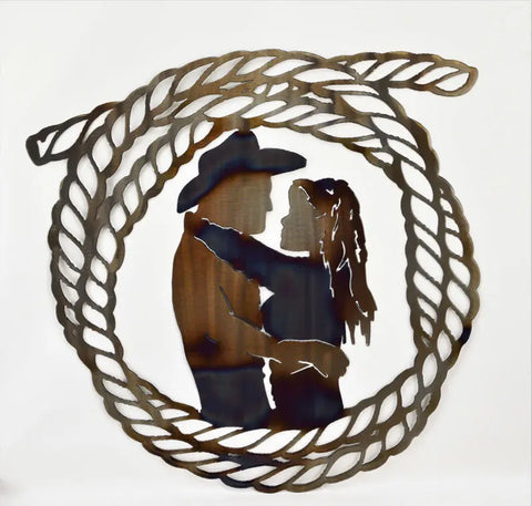 Handcrafted Metal Couple Wall Art – Rustic Rope Embrace Design | Made in USA Home Decor Knights Home Decor  item