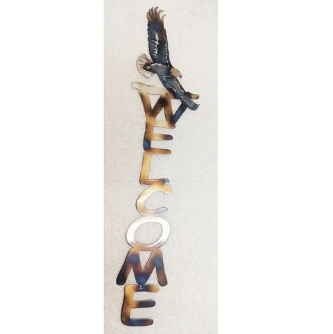 Handcrafted Metal Eagle Welcome Sign – Rustic American Home Wall Decor | Made in USA Knights Home Decor  item