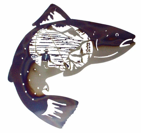 Handcrafted Metal Fish Wall Art – Fishing Scene Sculpture | Made in USA Knights Home Decor  item