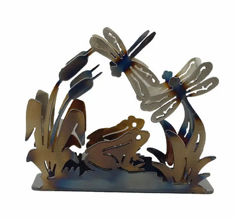 Handcrafted Metal Frog Napkin Holder With Dragonfly Design – Rustic Kitchen Decor | Made in USA Knights Home Decor  item